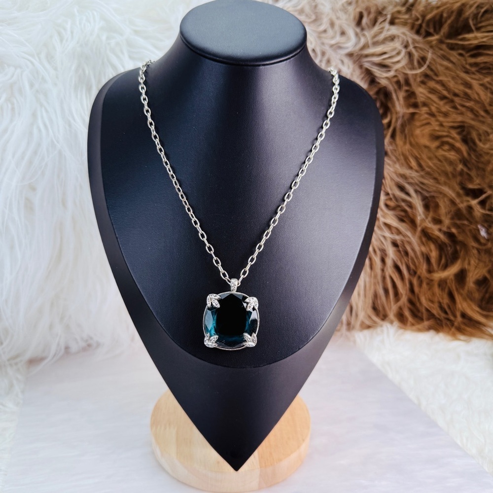 Vintage Sigrid Olesen Silvertone and Blue Pendant Necklace - Picture 3 of 13
